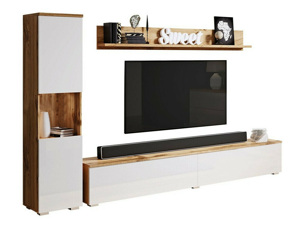 Wohnzimmer-Set Sarasota 130 (Wotan-Eiche + Weiss glänzend)