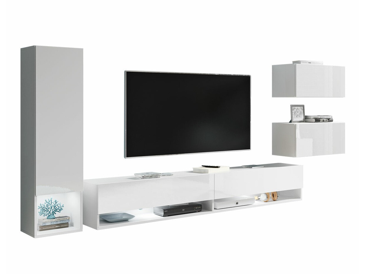Wohnzimmer-Set Sarasota 124 (Weiss + Weiss glänzend)