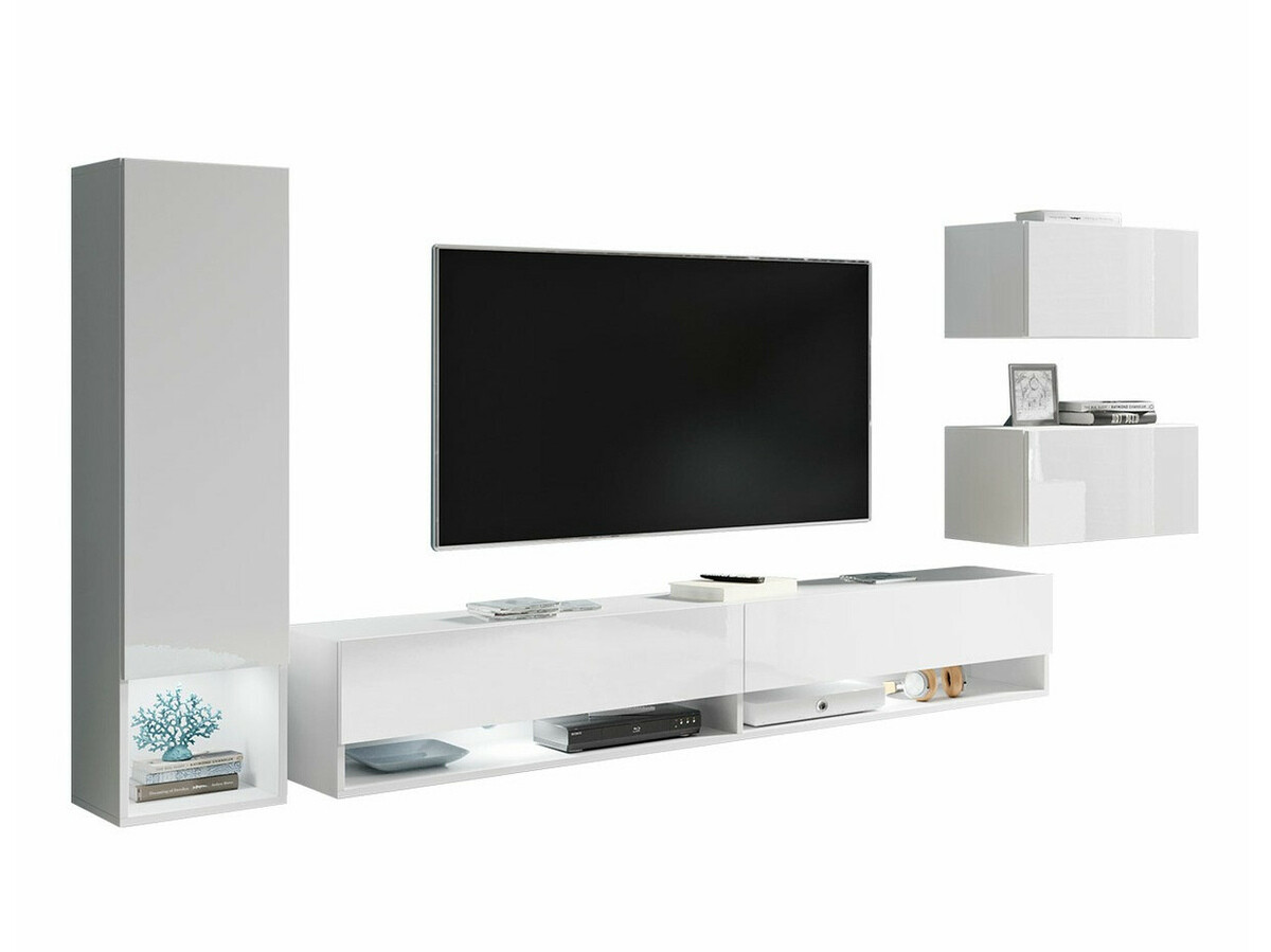 Wohnzimmer-Set Sarasota 124 (Weiss + Weiss glänzend)