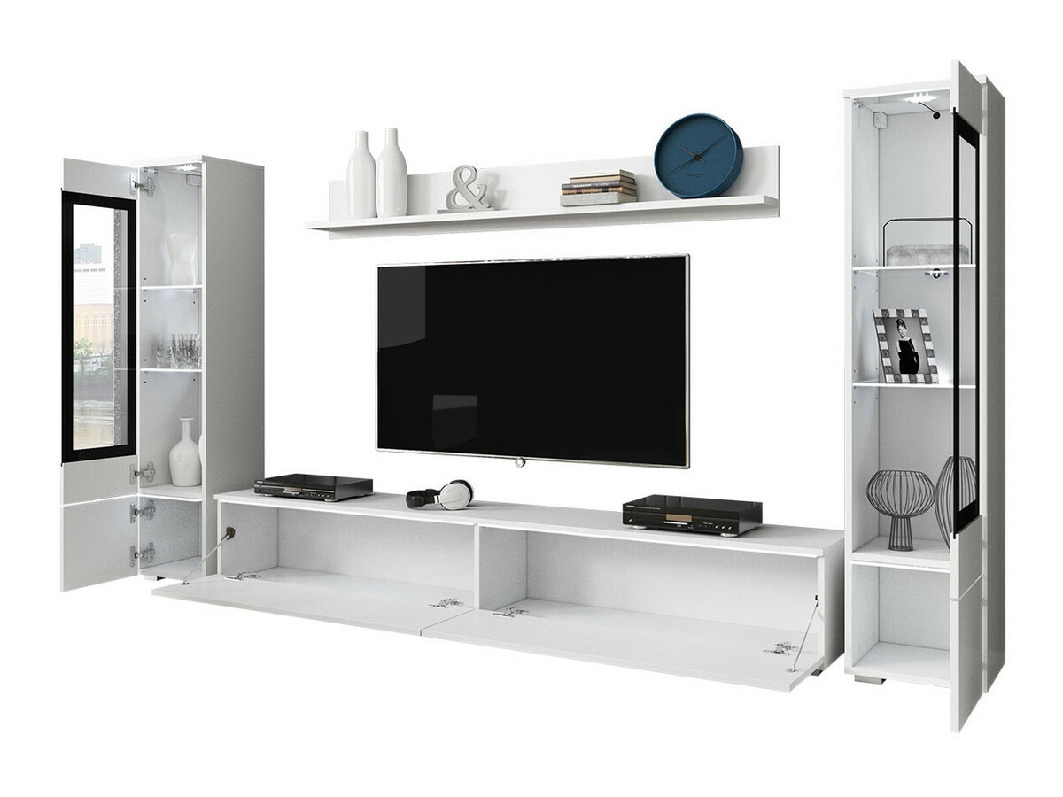 Wohnzimmer-Set Mirfivo 101 (Wotan-Eiche + Schwarz glänzend)