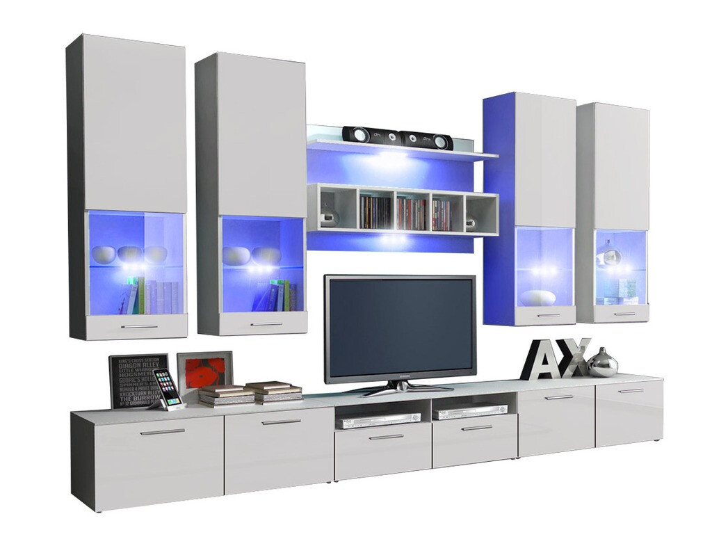 Wohnzimmer-Set Caelum (Weiss + Weiss glänzend)