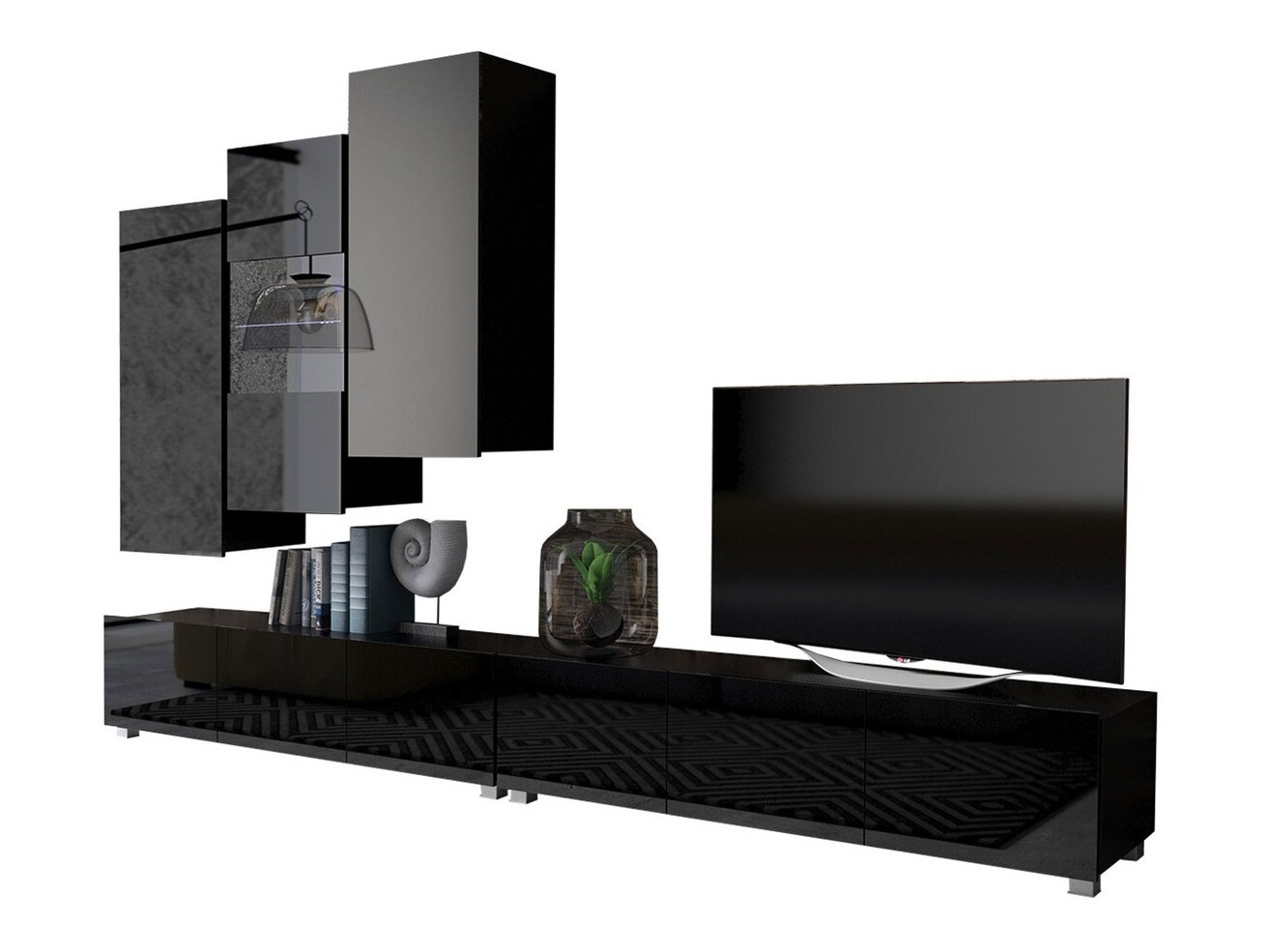 Wohnzimmer-Set Remus XVII (Schwarz + Schwarz glänzend)