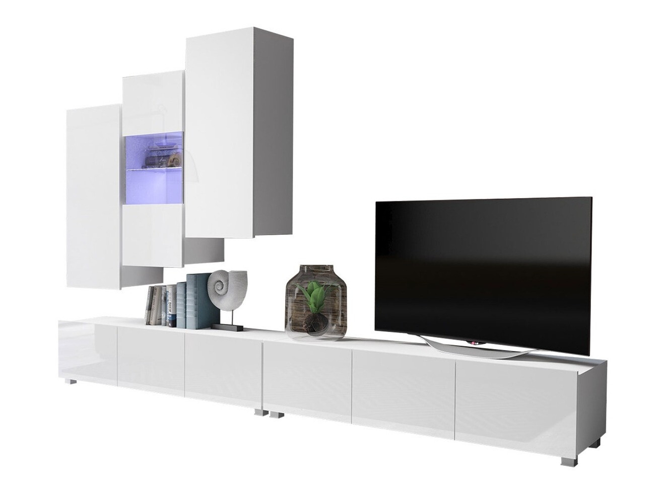 Wohnzimmer-Set Remus XVII (Weiss + Weiss glänzend)