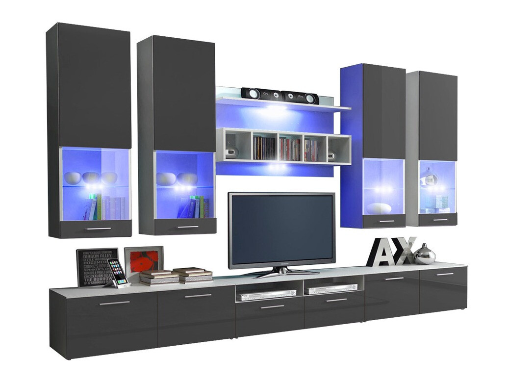 Wohnzimmer-Sets Caelum (Weiss + Glanzgrau)