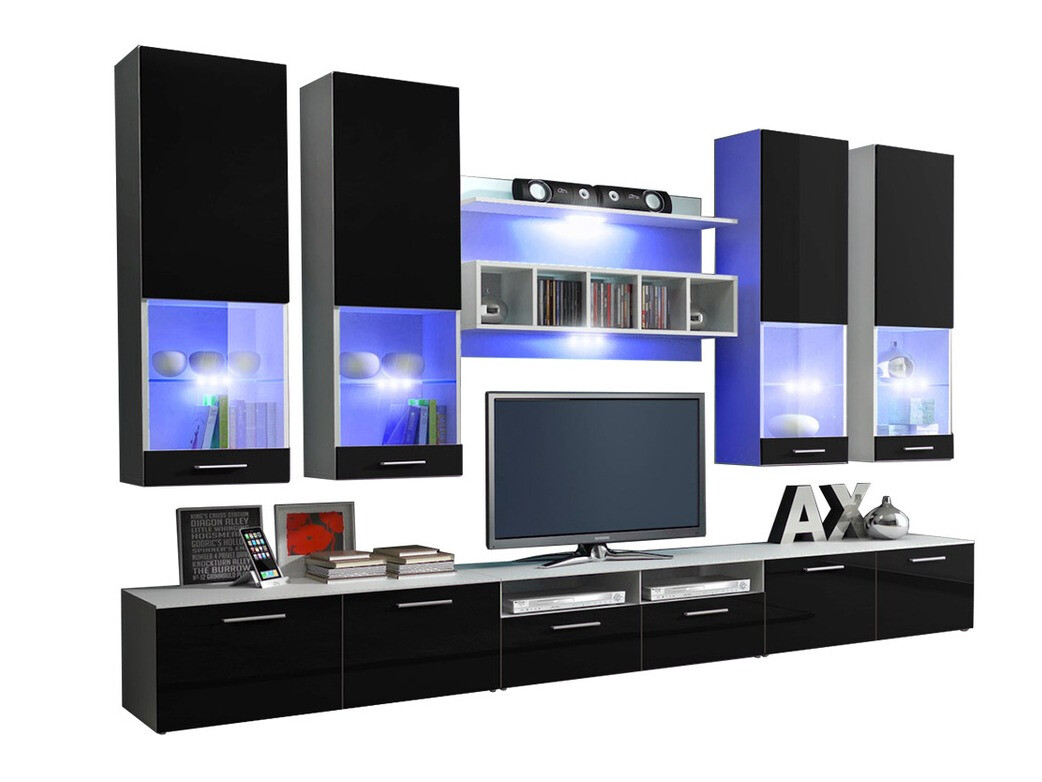 Wohnzimmer-Sets Caelum (Weiss + Schwarz glänzend)