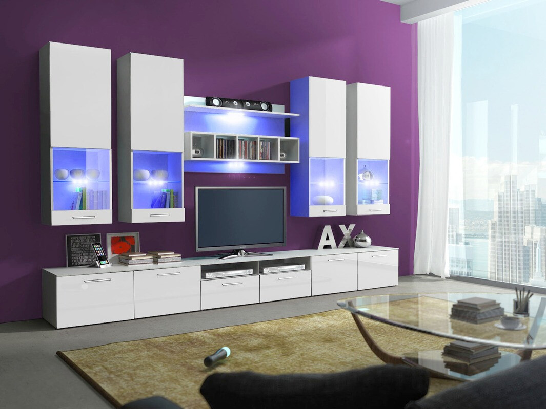 Wohnzimmer-Sets Caelum (Weiss + Weiss glänzend)