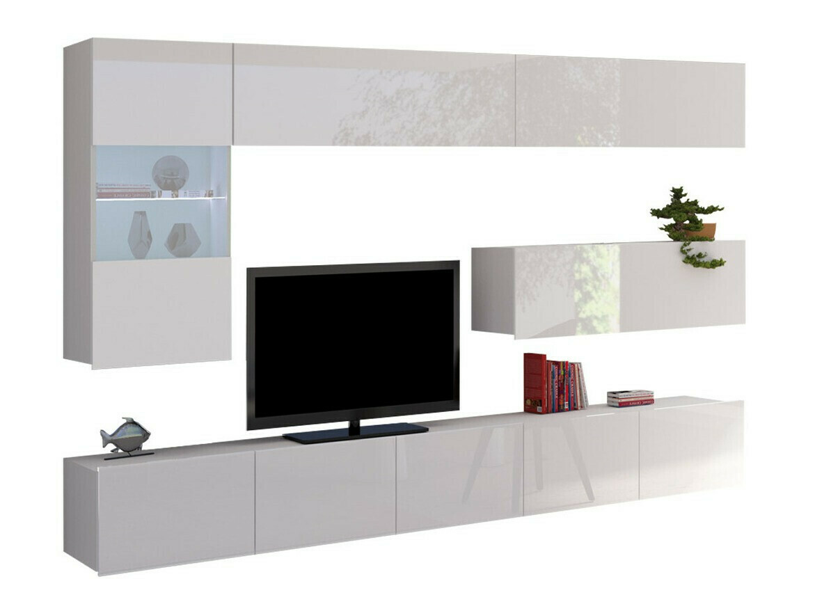 Wohnzimmer-Set Remus IV (Weiss + Weiss glänzend)