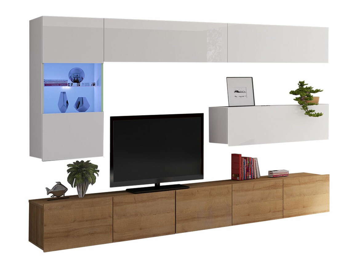 Wohnzimmer-Sets Remus IV (Goldene Eichenholzoptik + Weiss + Weiss glänzend)