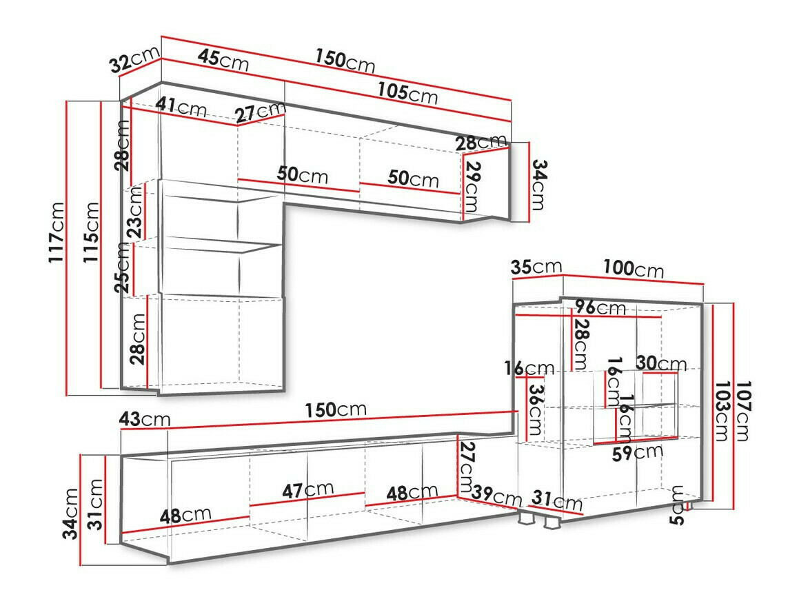 Wohnzimmer-Sets Tivdalu 107 (Goldene Eichenholzoptik + Weiss + Weiss glänzend)
