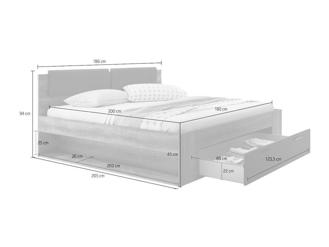 Bett Levruvu 106 (Klostereiche + Schwarz glänzend)