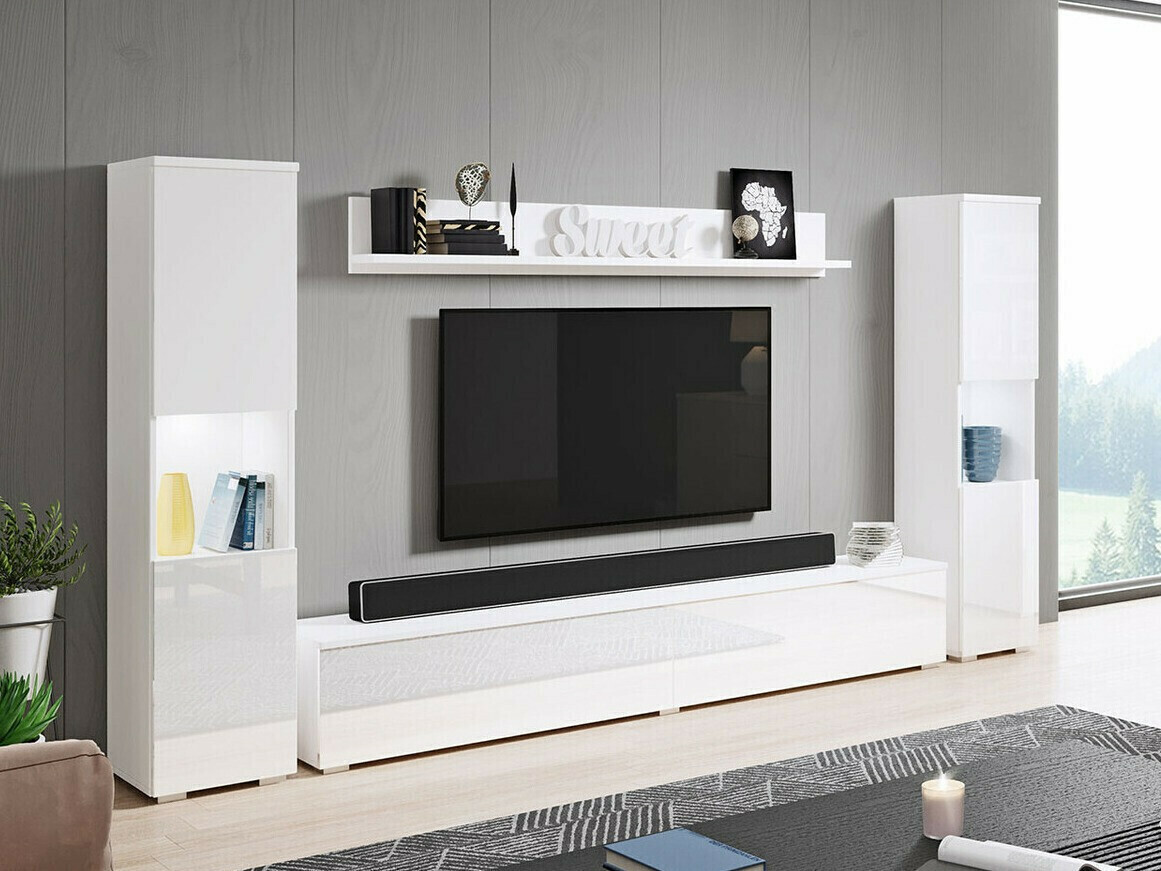 Wohnzimmer-Set Sarasota 131 (Weiss + Weiss glänzend)