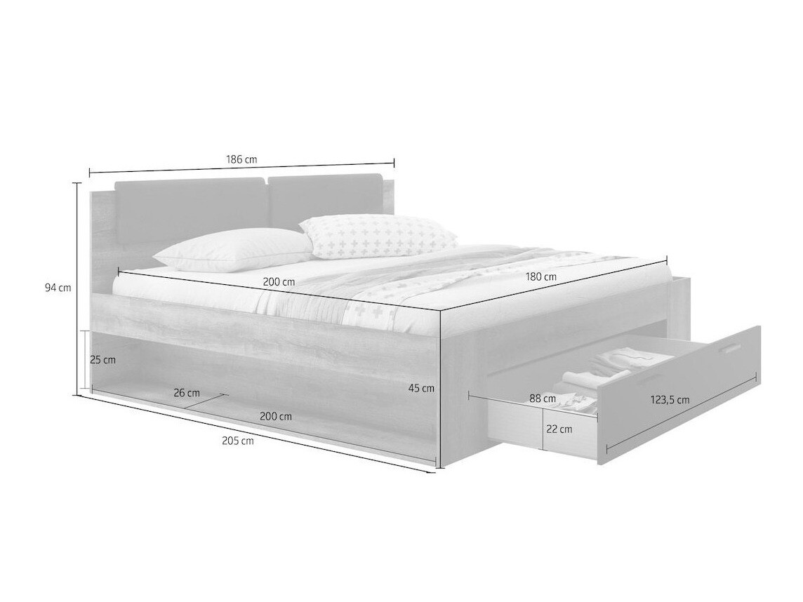 Bett Levruvu 110 (Esche gebleicht + Beige)