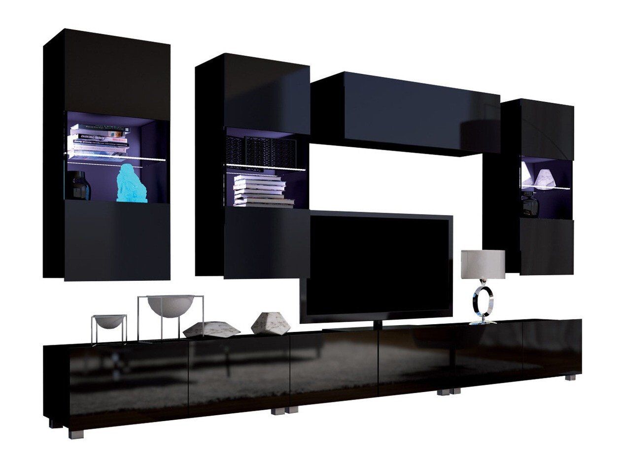 Wohnzimmer-Set Remus XI (Schwarz + Schwarz glänzend)