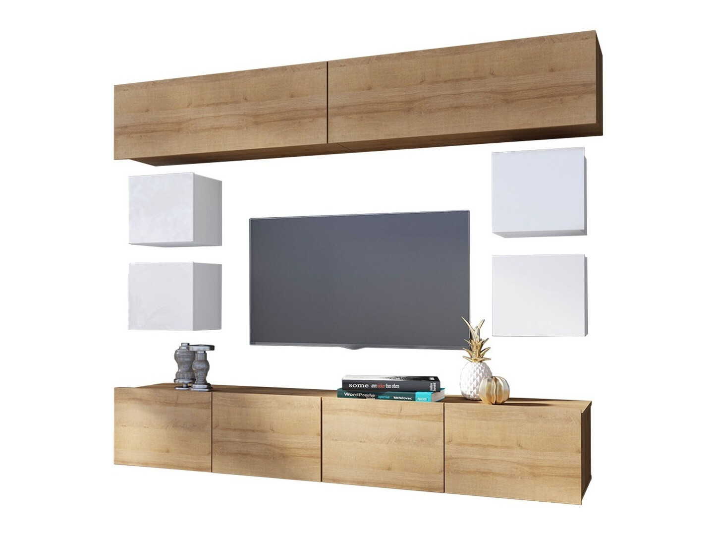 Wohnzimmer-Set Remus XVI (Goldeiche + Weiss + Weiss glänzend)