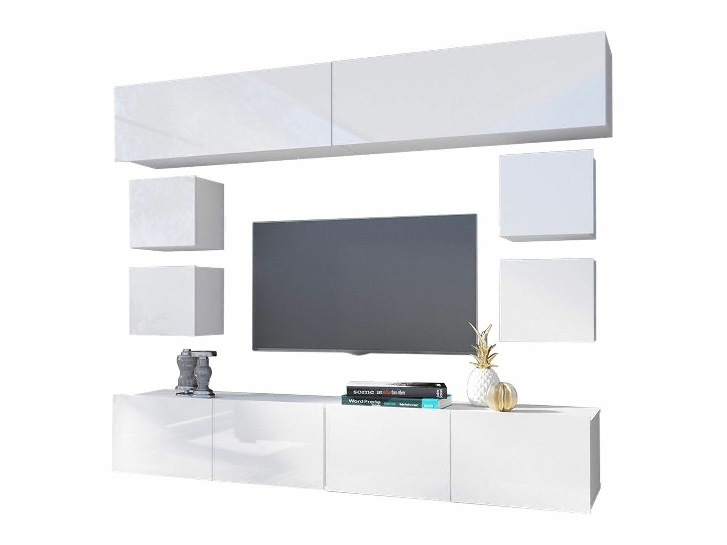 Wohnzimmer-Set Remus XVI (Weiss + Weiss glänzend)