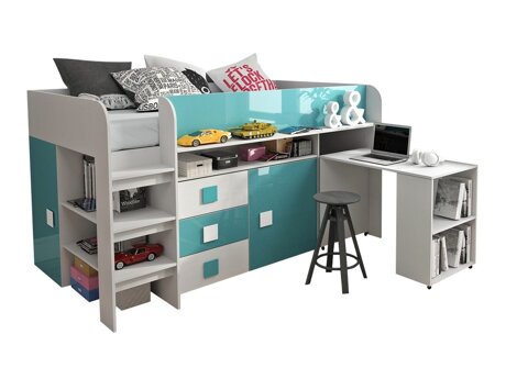 Bett Hartford 190 (Weiss + glänzend Türkis + Weiss glänzend)