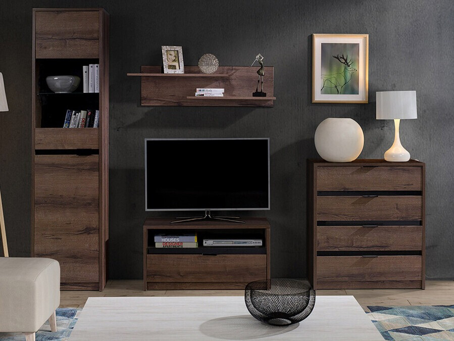 Wohnzimmer-Set Fivelbo 115 (Klostereiche + Schwarz glänzend)