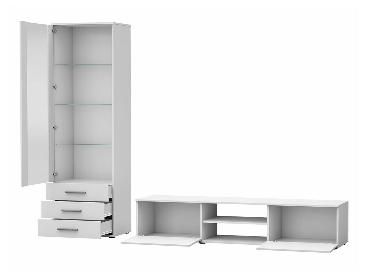 Wohnzimmer-Set Tornola 107 (Weiss + Weiss glänzend)