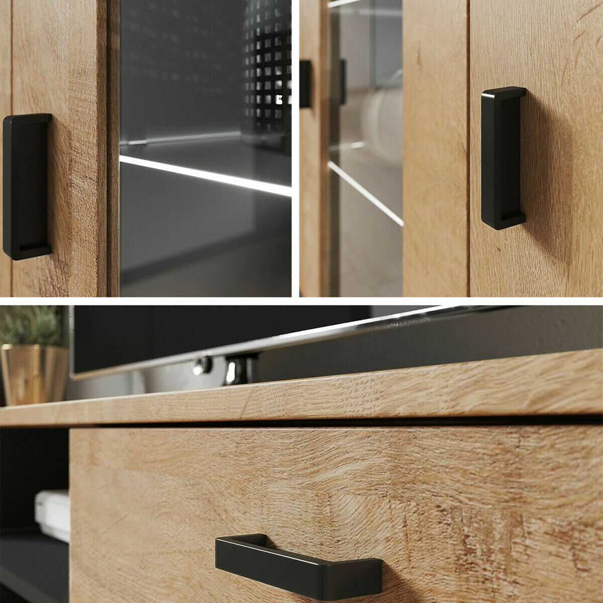 Wohnzimmer-Sets Tornola 107 (Schwarz + Schwarz glänzend)