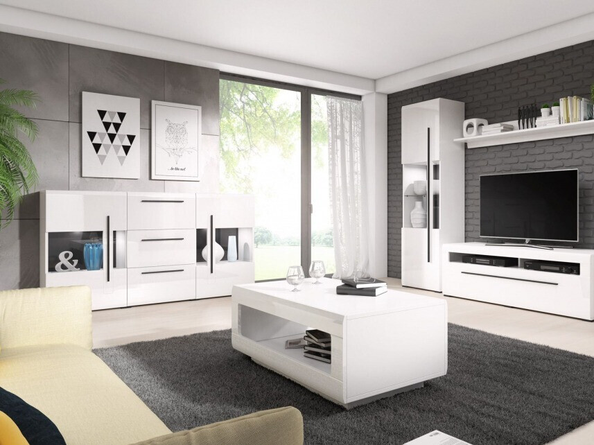 Kommode Ophsalu 107 (Weiss + Weiss glänzend)