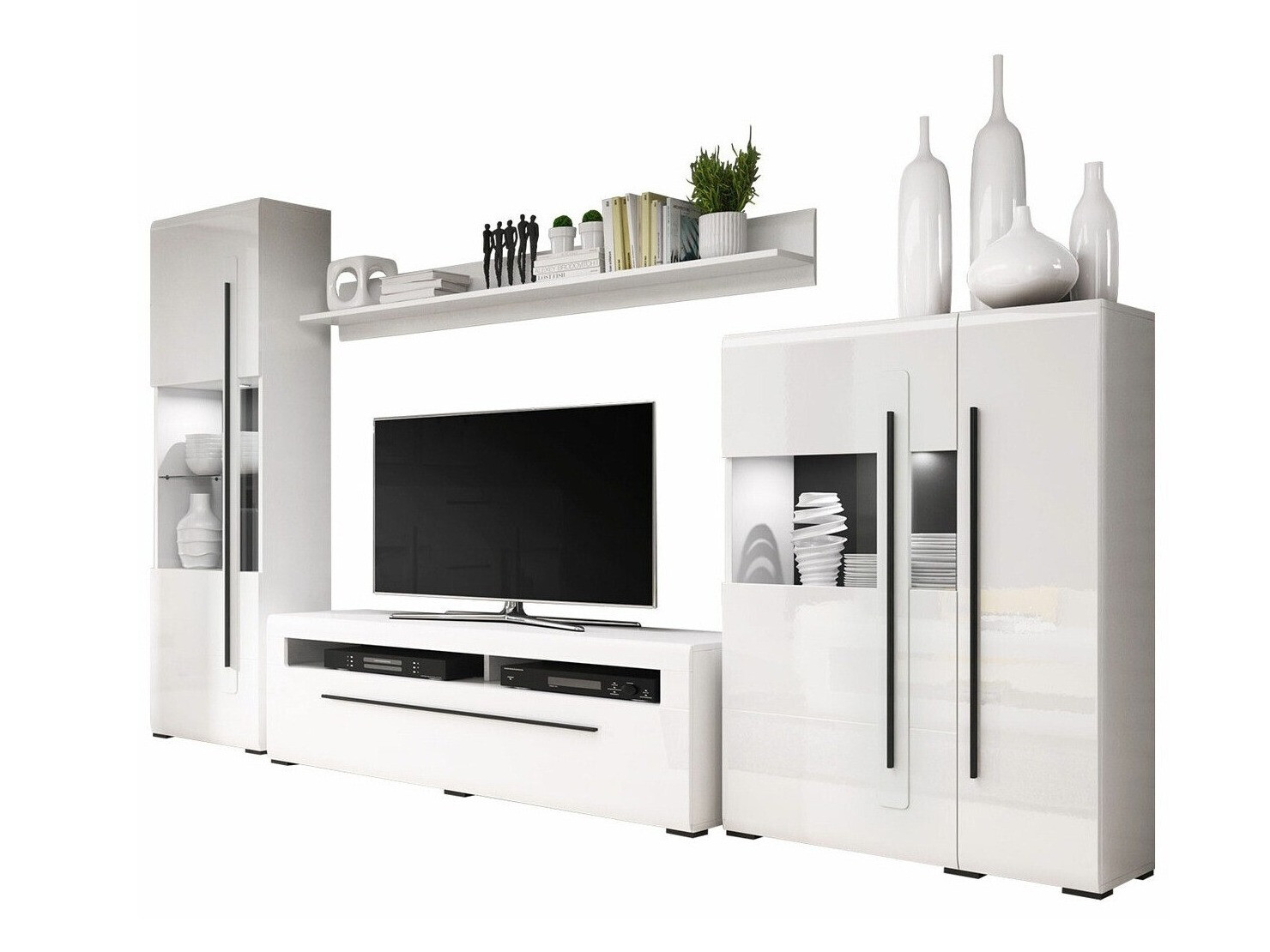 Wohnzimmer-Set Ophsalu 111 (Weiss + Weiss glänzend)