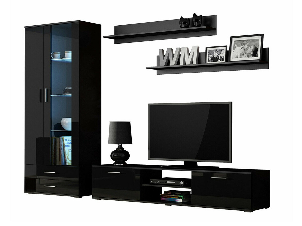 Wohnzimmer-Set Tornola 115 (Schwarz + Schwarz glänzend)