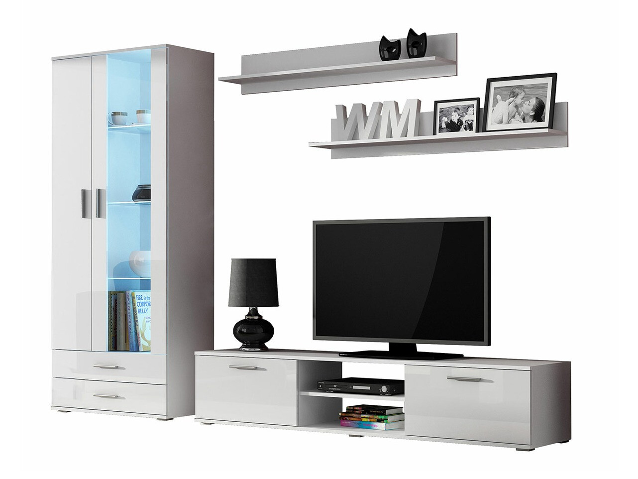 Wohnzimmer-Set Tornola 115 (Weiss + Weiss glänzend)