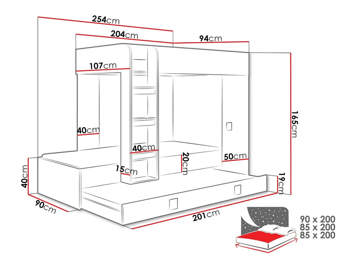 Etagenbett Hartford 191 (Weiss + Weiss glänzend)