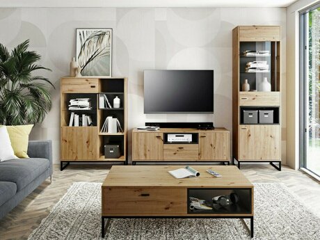Wohnzimmer-Sets Baltesi 108 (Artisan Eichenholzoptik + Schwarz)