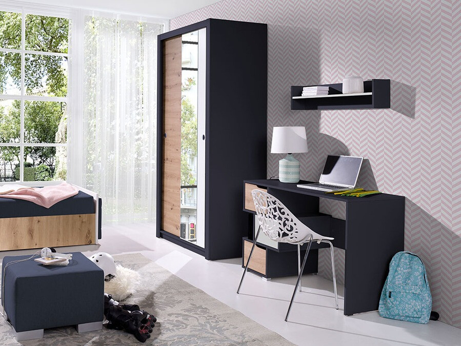 Bürotisch Providence H102 (Graphit + Artisan Eichenholzoptik + Weiss)