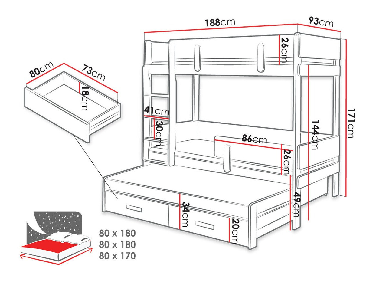 Etagenbett Henderson 145 (Weiss + Eiche)