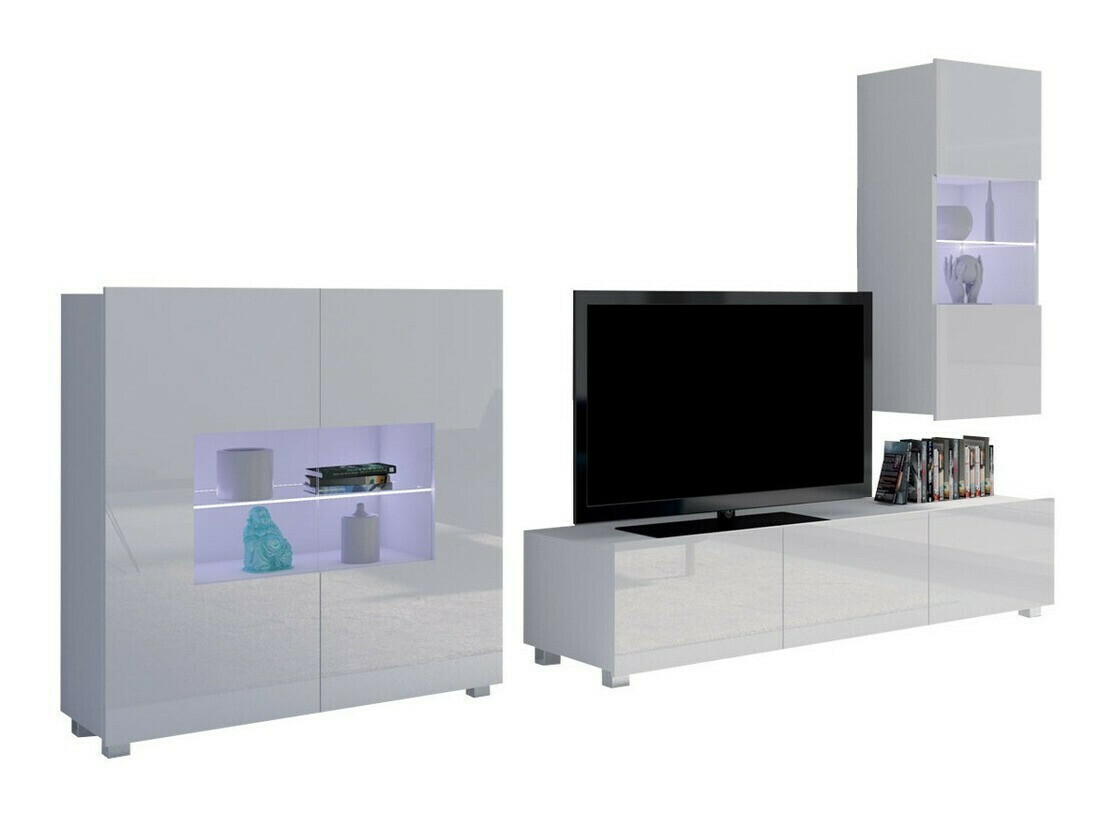 Wohnzimmer-Set Remus VII (Weiss + Weiss glänzend)