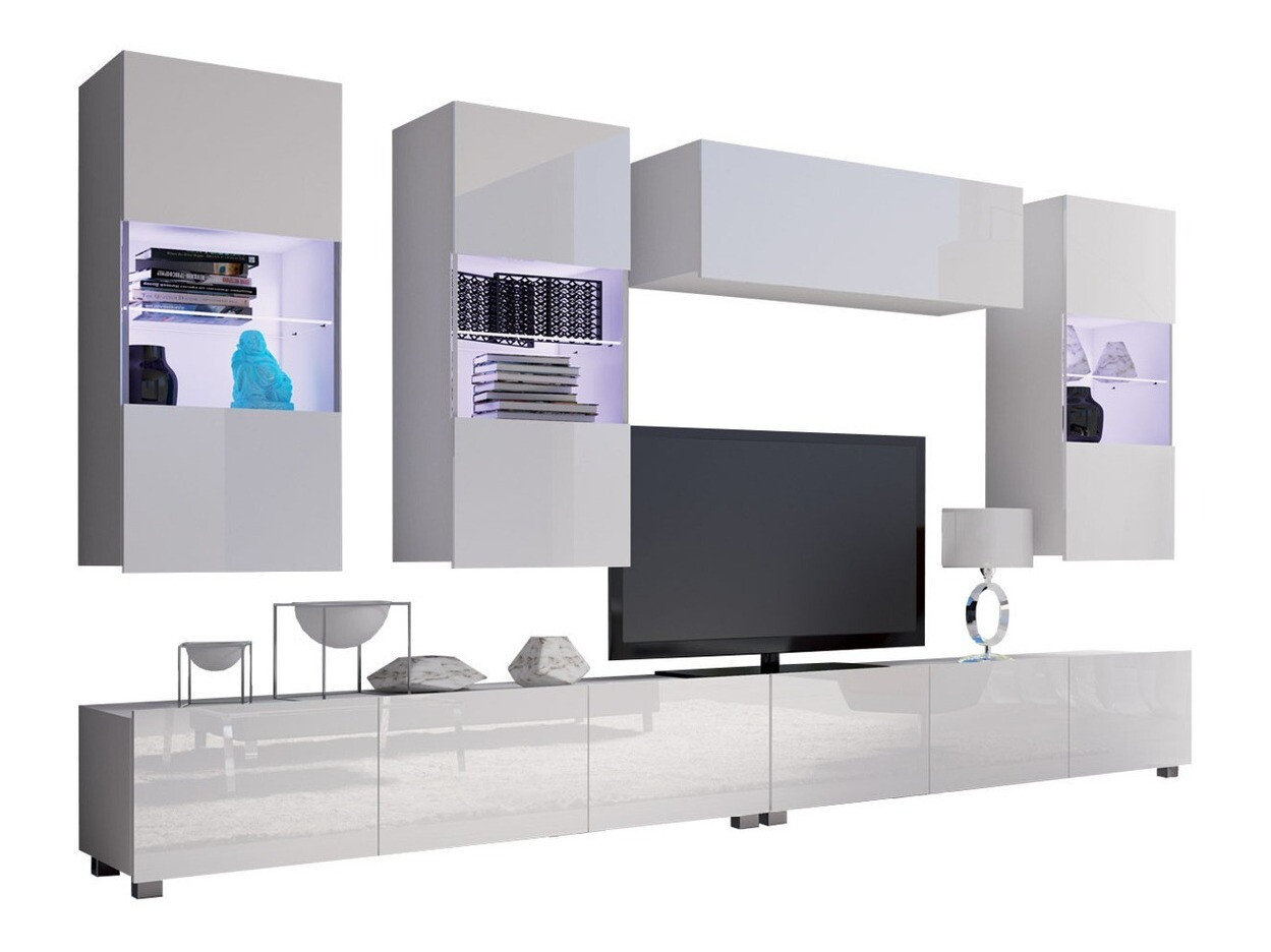 Wohnzimmer-Sets Remus V (Weiss + Weiss glänzend)
