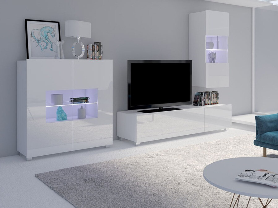 Wohnzimmer-Sets Tivdalu 111 (Weiss + Weiss glänzend)