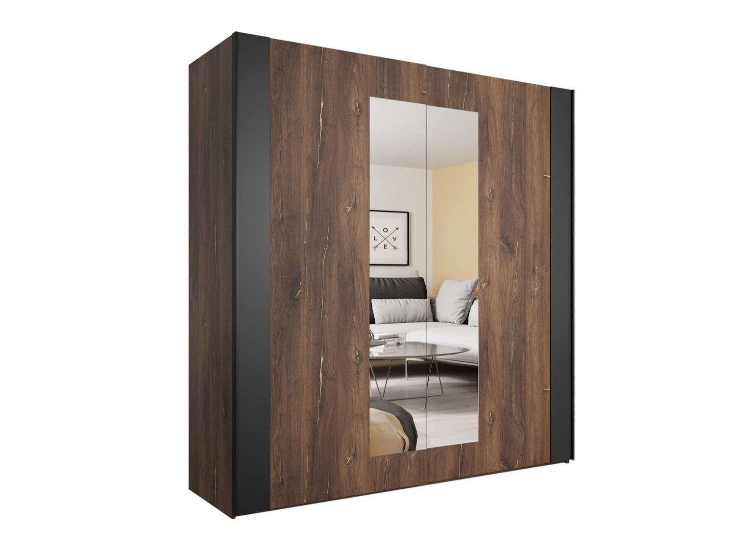 Kleiderschrank Felelie 100 (Flagstaff-Eiche dunkel + Kupfer)