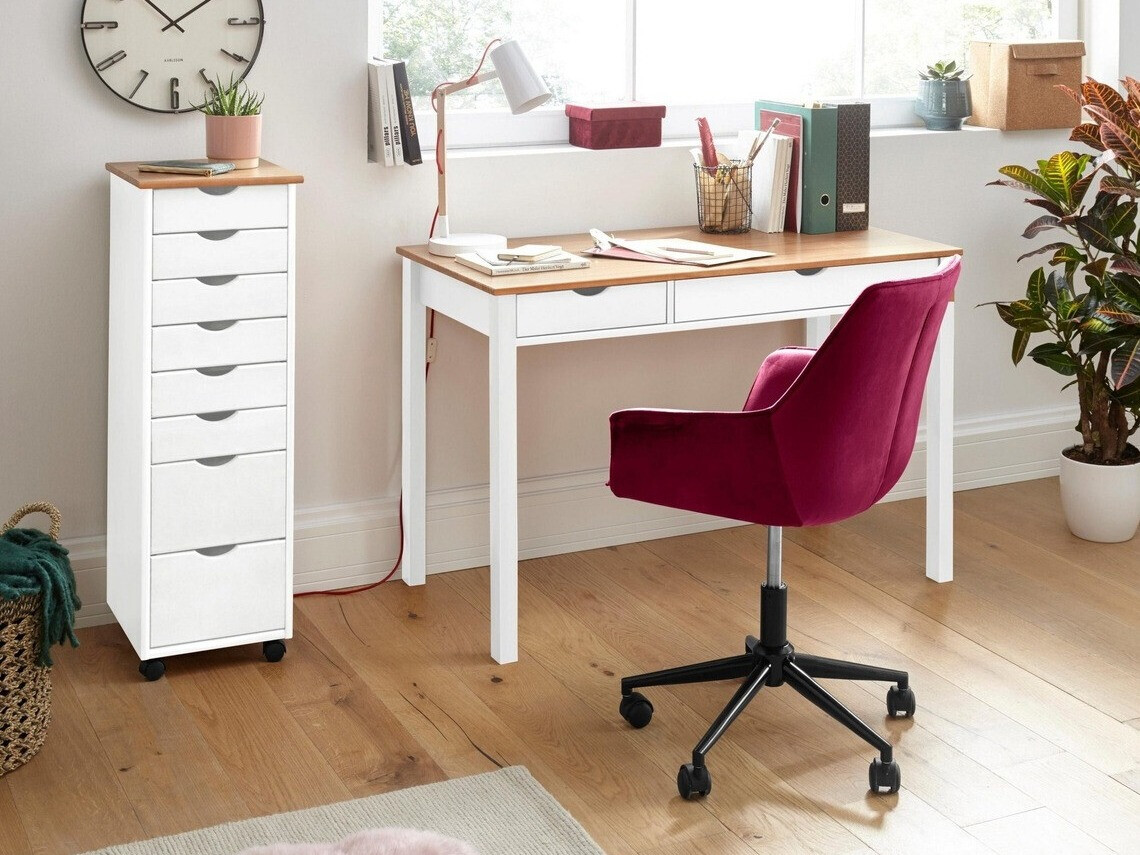 Bürotisch Denton 133 (Weiss + Helles Holz)