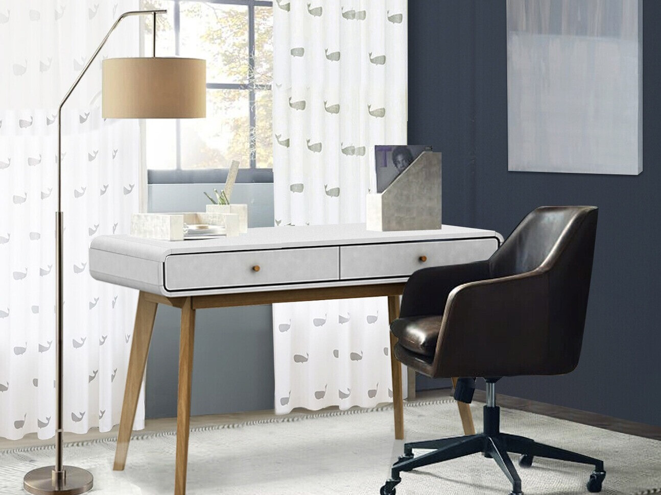 Bürotisch Elbtena 108 (Weiss + Eiche)
