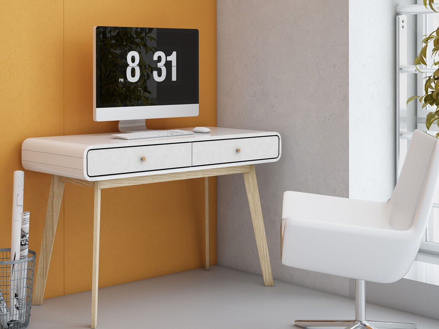 Bürotisch Elbtena 108 (Weiss + Eiche)