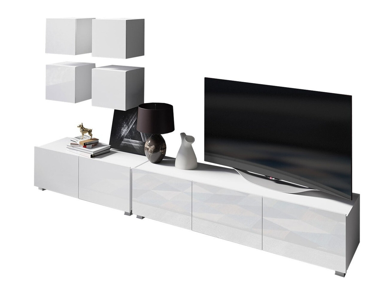 Wohnzimmer-Set Remus XVIII (Weiss + Weiss glänzend)