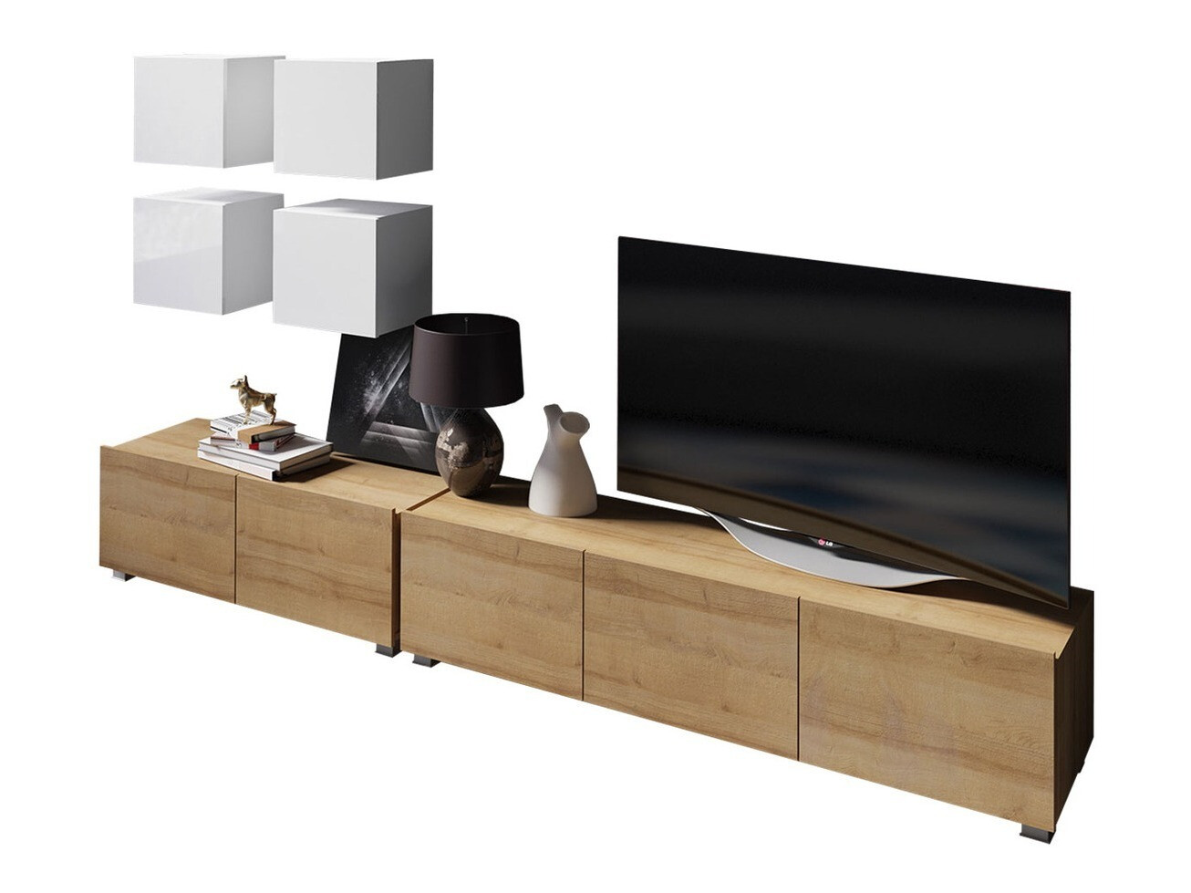 Wohnzimmer-Sets Remus XVIII (Goldene Eichenholzoptik + Weiss + Weiss glänzend)