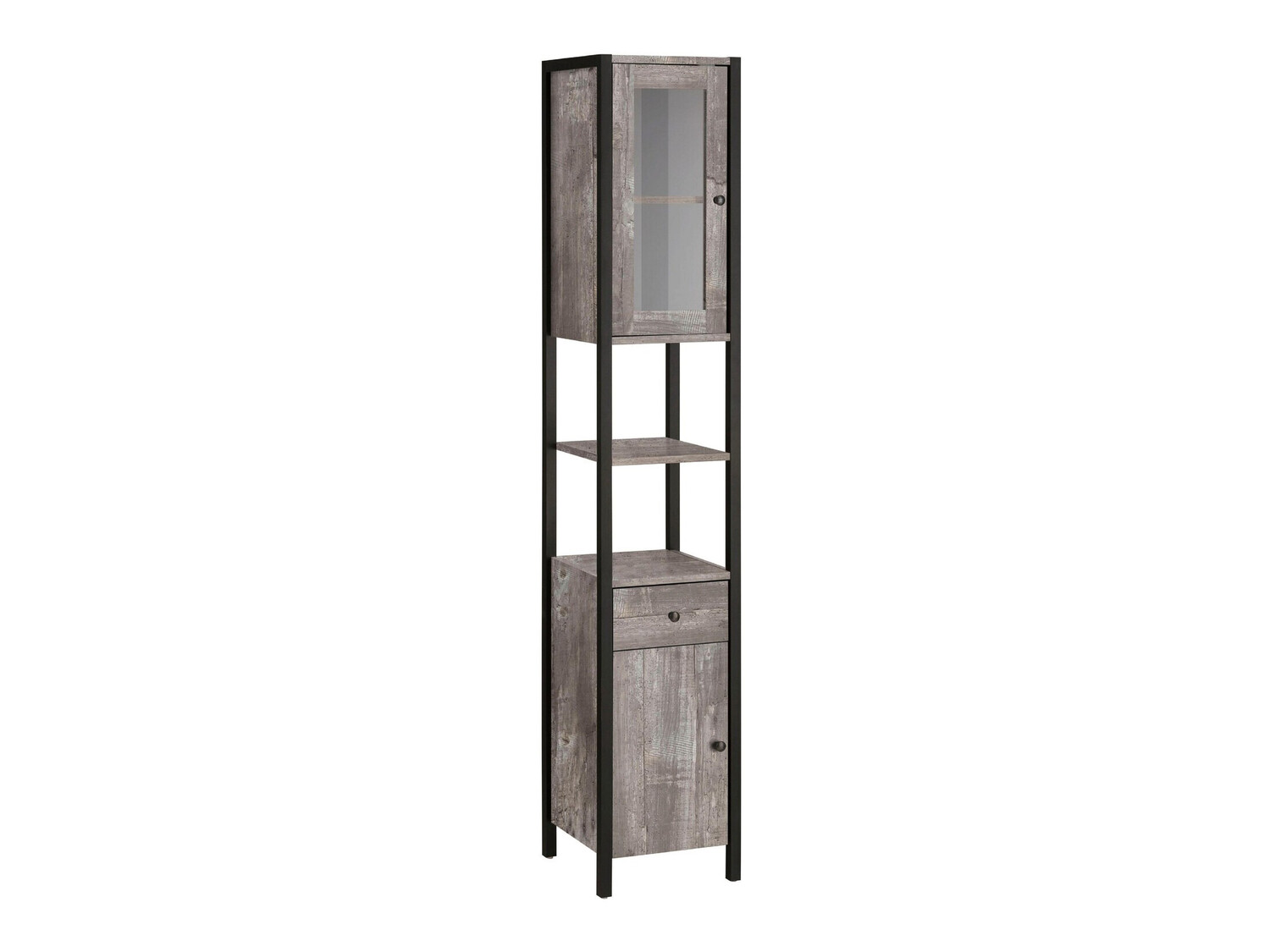 Stehender Badezimmerschrank Larnovo 110 (Eichenholzoptik Grau + Schwarz)