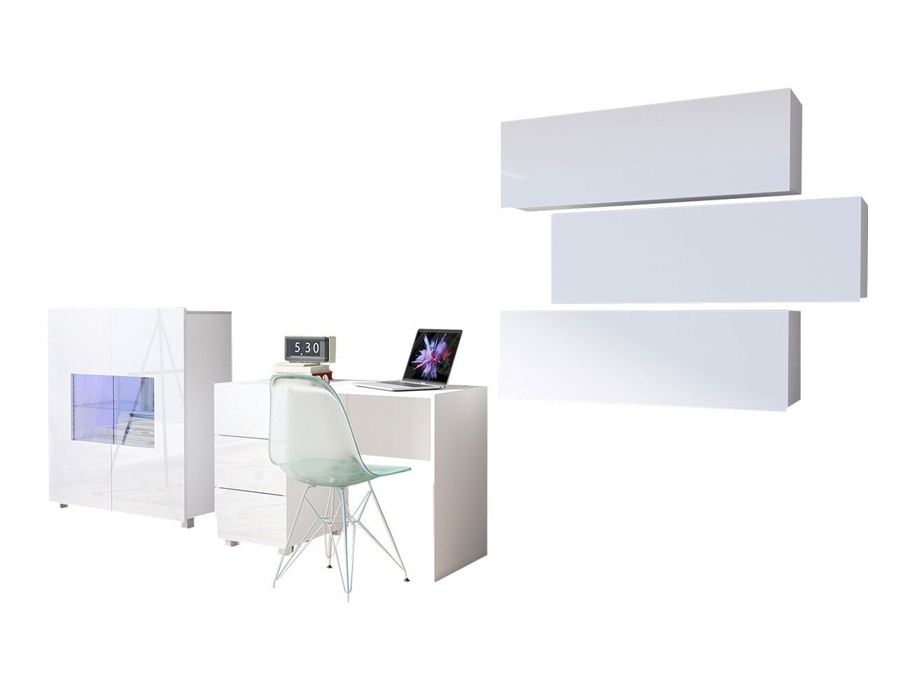 Möbel-Set Tivdalu 136 (Weiss + Weiss glänzend)