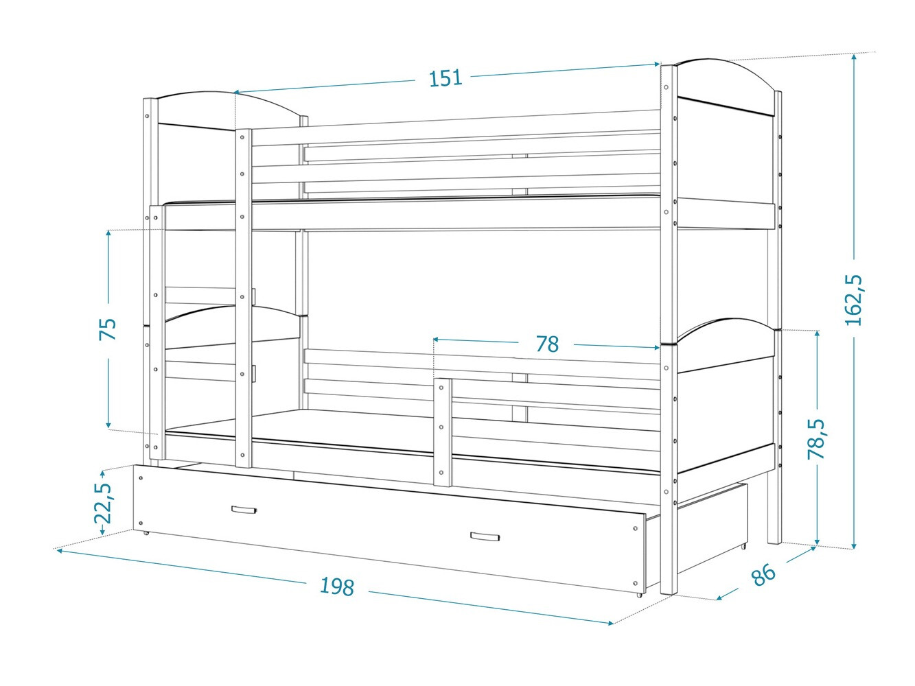 Etagenbett Aurora 102 (Blau)