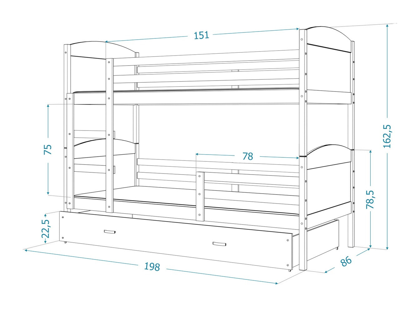 Etagenbett Aurora 102 (Grau)