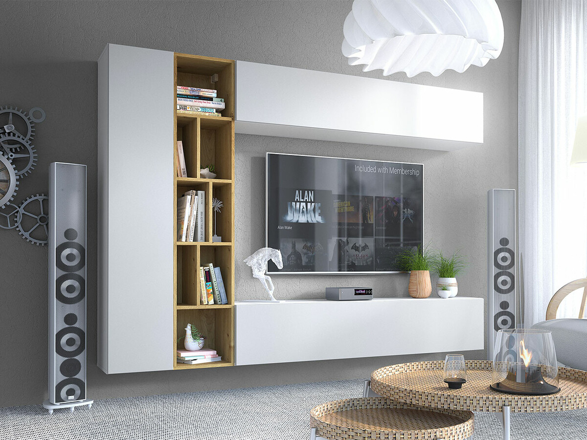 Wohnzimmer-Sets Comfivo Natura (Weiss + Artisan Eichenholzoptik)