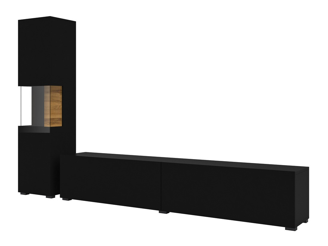 Wohnzimmer-Set Revmiru 105 (Schwarz + Wotan Eiche)