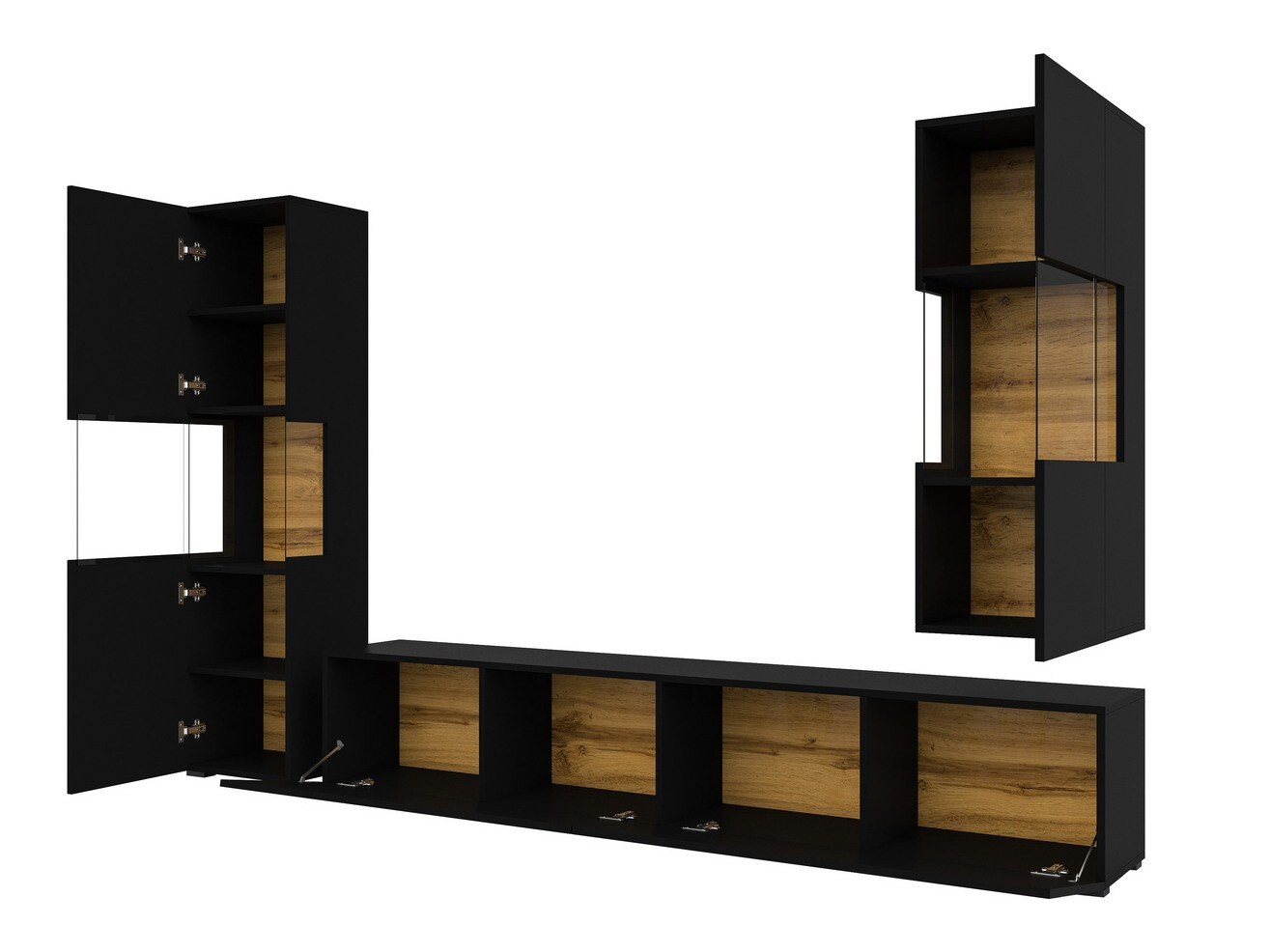 Wohnzimmer-Set Revmiru 106 (Schwarz + Wotan-Eiche)