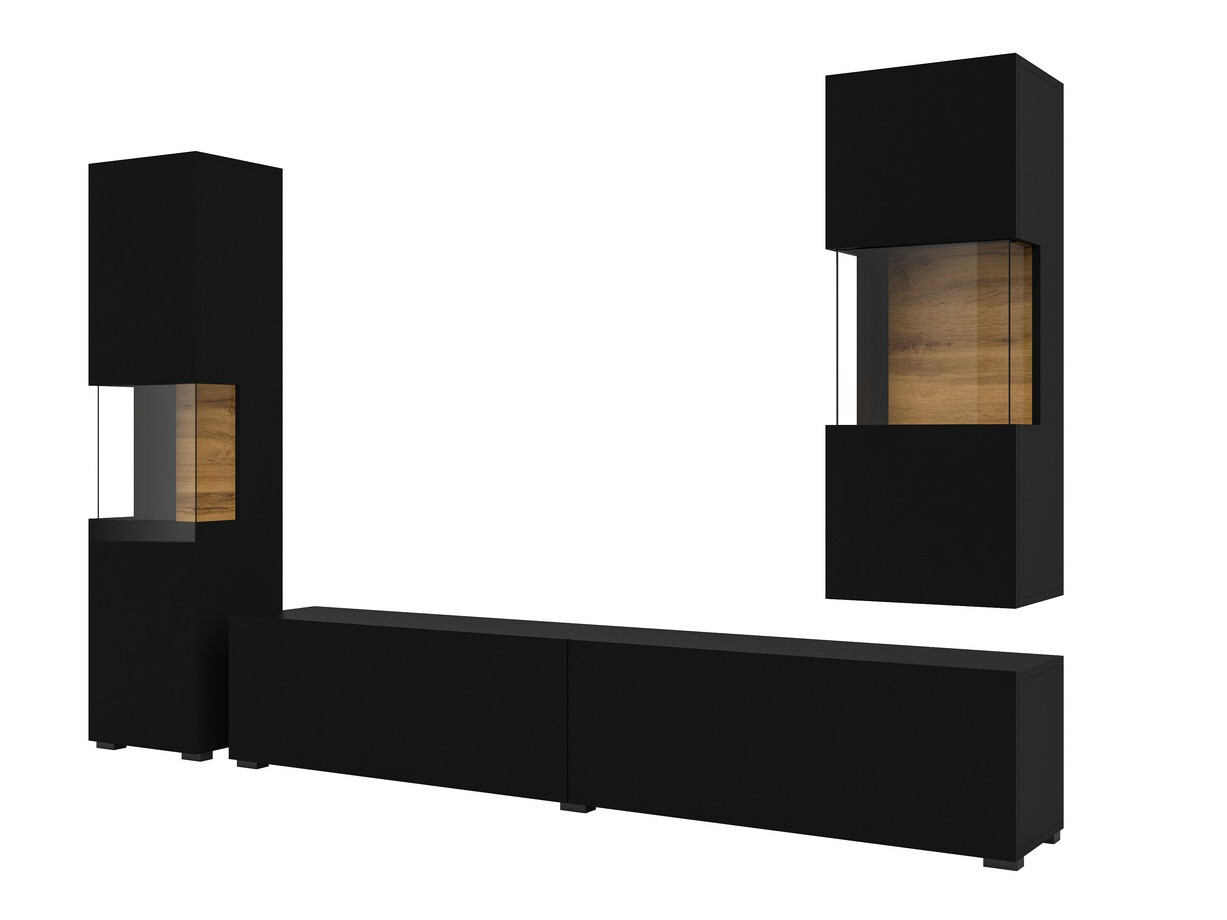 Wohnzimmer-Sets Revmiru 106 (Schwarz + Wotan Eiche)