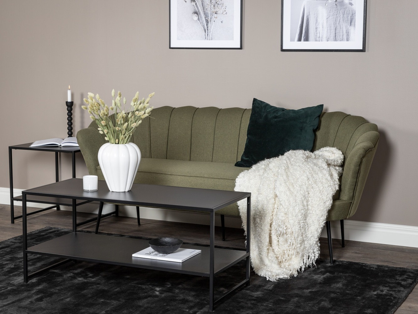 Sofa Dallas 2917 (Staubiges Grün + Schwarz)