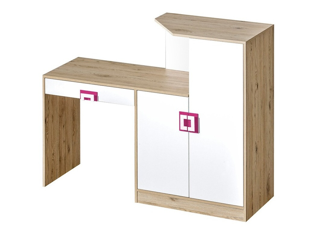 Bürotisch Balvire 111 (Eiche hell + Weiss + Rosa)